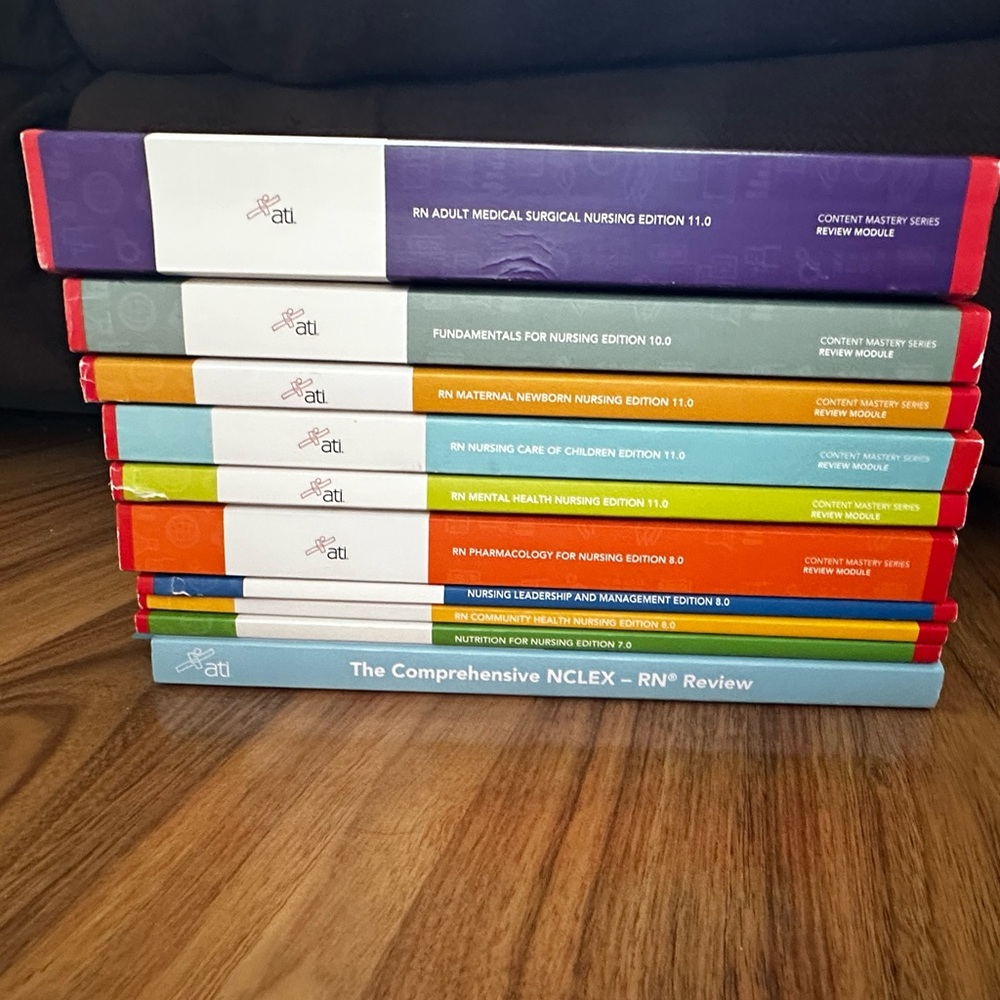 ATI RN Content Mastery Books. Full Set (9 books) +NCLEX Review Book 20th Edition